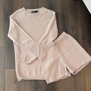 Women's Beige Sweater and Shorts Set